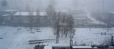 the snowy view from our window