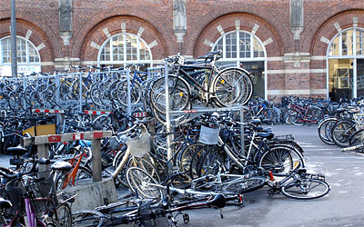 Bikes piled up outside Copenhagen's Central Station