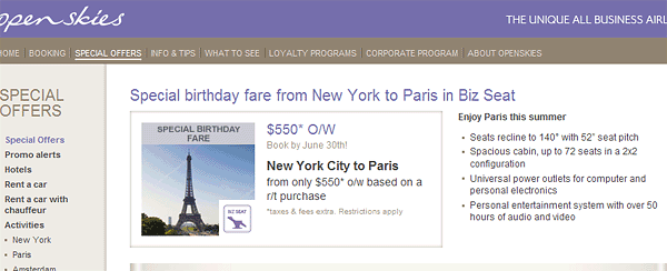 Open Skies special offer Open Skies special offer