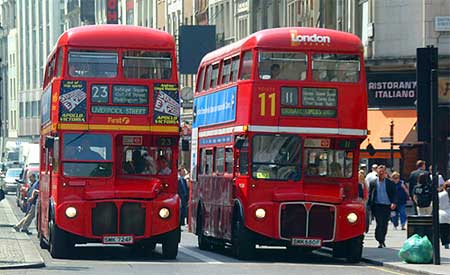 london-bus London's famous double-decker buses. Photo by Salim Virji.
